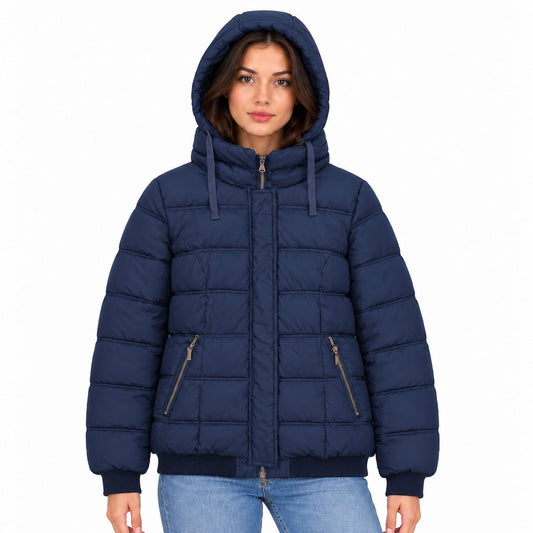 George Women's Navy Blue Hooded Puffer Jacket UK 16 Quilted Winter Coat – Puffer Jacket product photo 1 | RewearableUK