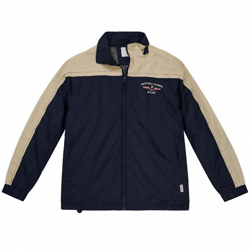 GOGO Sports Navy Beige Windbreaker Jacket L Boothbay Harbor Maine Full Zip – product photo 1 | RewearableUK