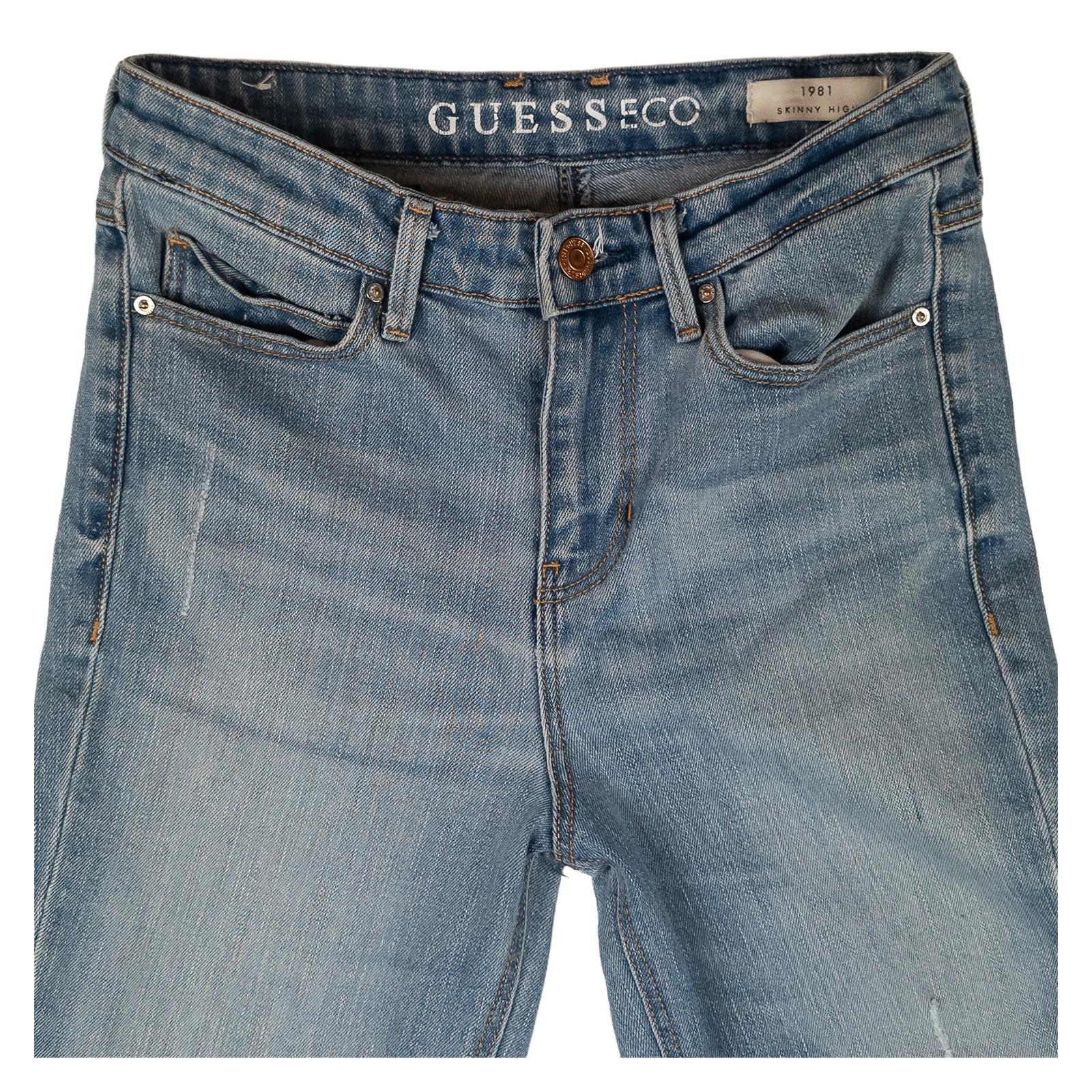 Guess Eco Women's 1981 High Rise Skinny Jeans W27 Distressed Blue Stretch Denim by GUESS – | RewearableUK