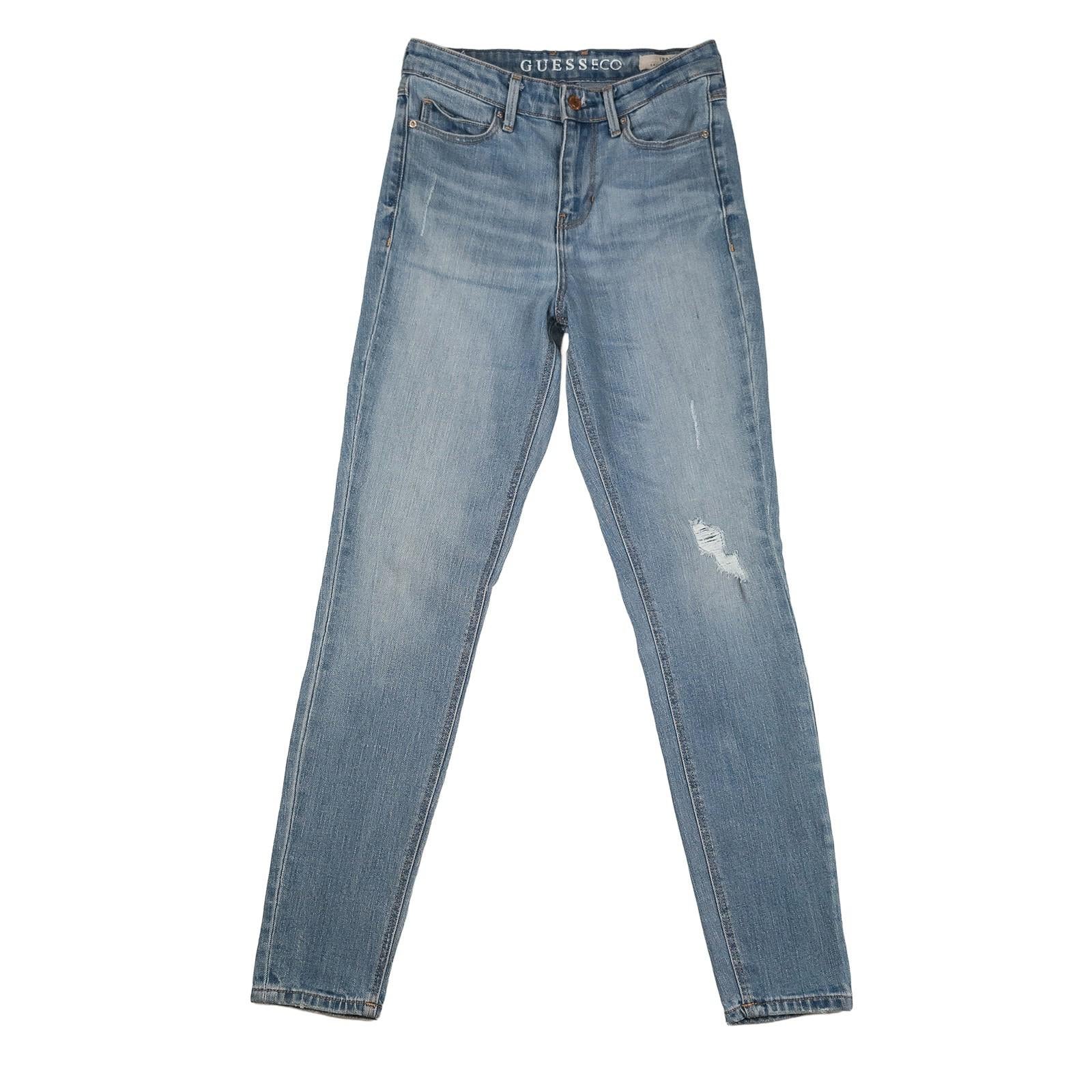 Guess Eco Women's 1981 High Rise Skinny Jeans W27 Distressed Blue Stretch Denim by GUESS – | RewearableUK