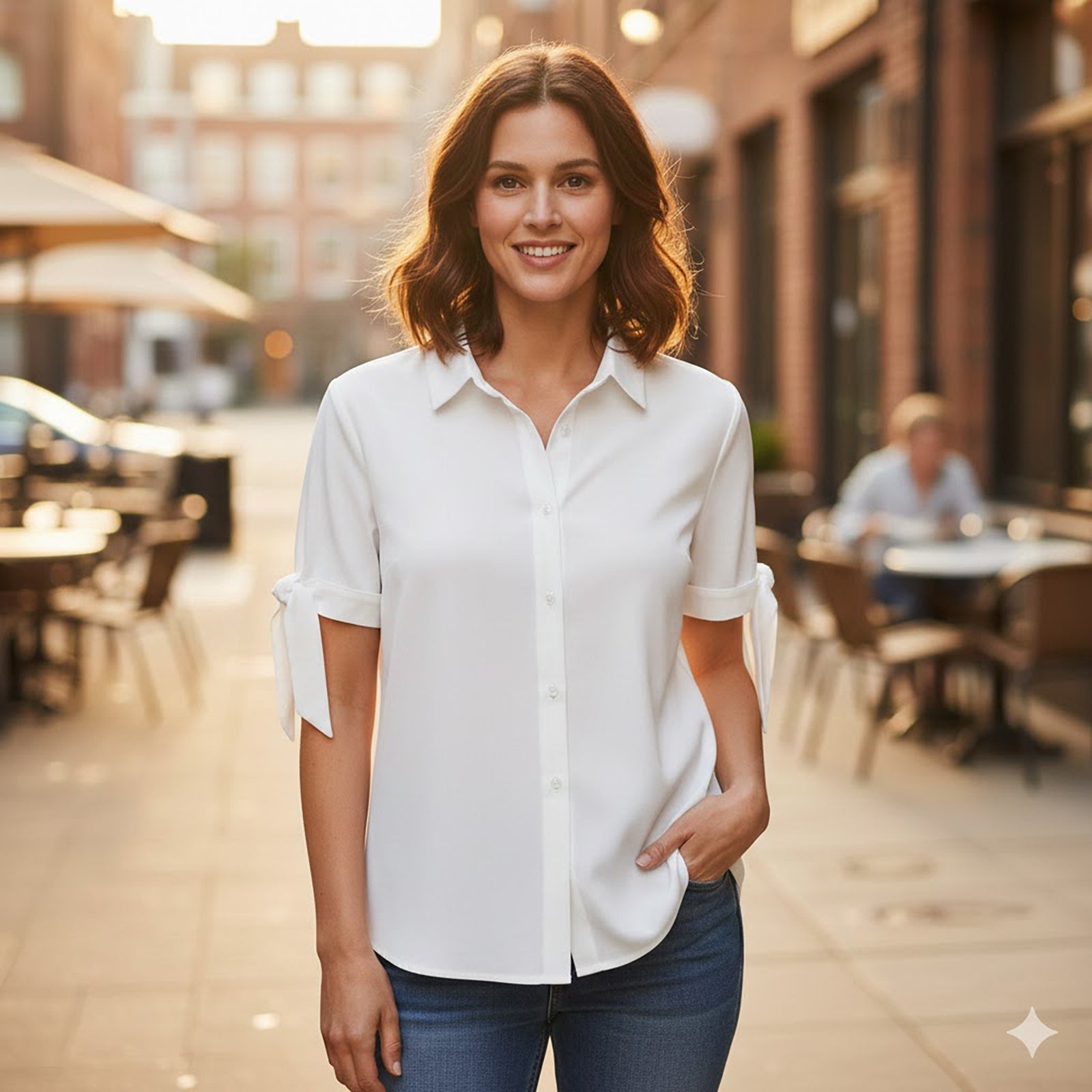 Guess Los Angeles Tie Sleeve Blouse White | Women's S by GUESS – blouse | RewearableUK