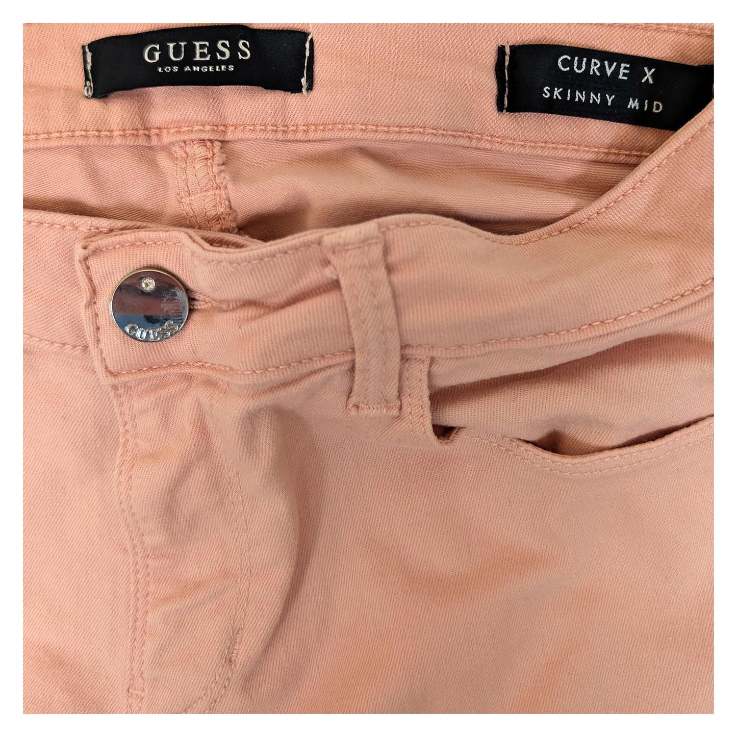 guess women size 27 pink curve x skinny mid rise stretch denim jeans trousers by GUESS – | RewearableUK