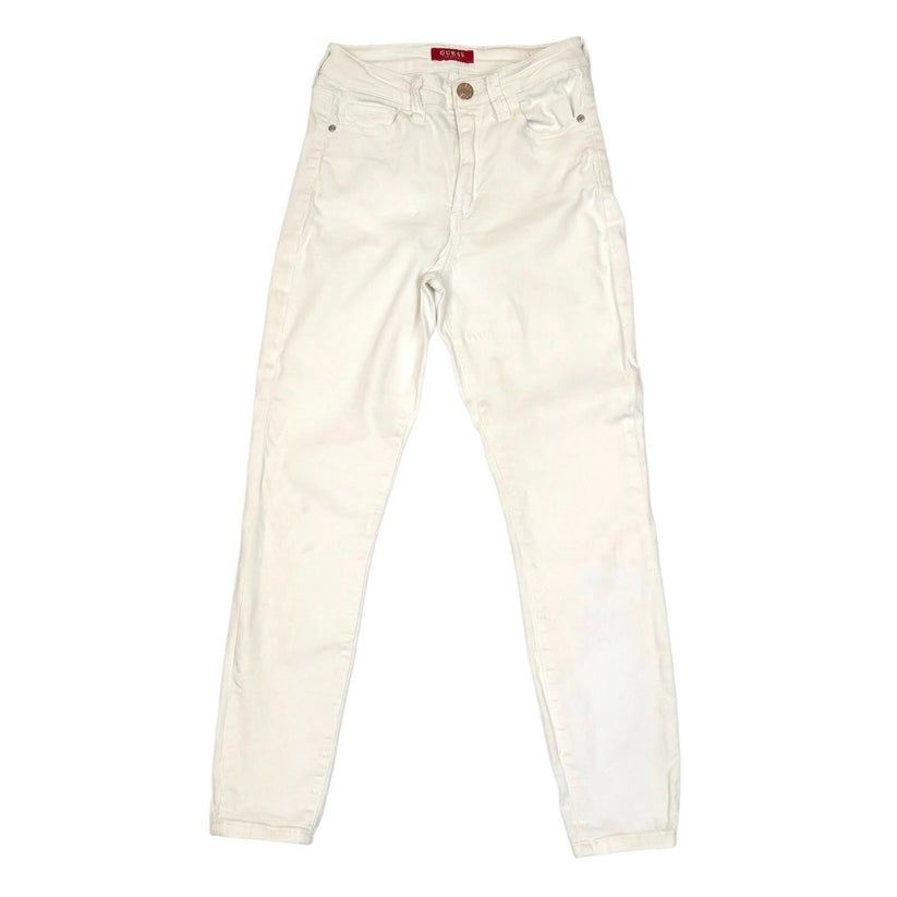 guess women size uk 28 white stretch denim skinny fit mid rise jeans trousers by GUESS – | RewearableUK