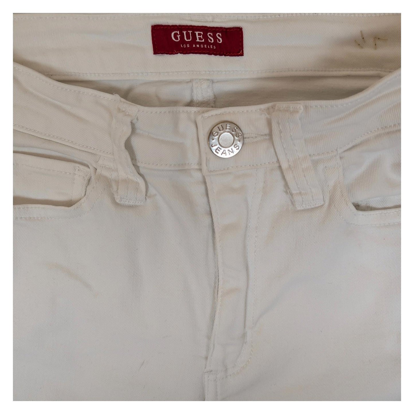 guess women size uk 28 white stretch denim skinny fit mid rise jeans trousers by GUESS – | RewearableUK