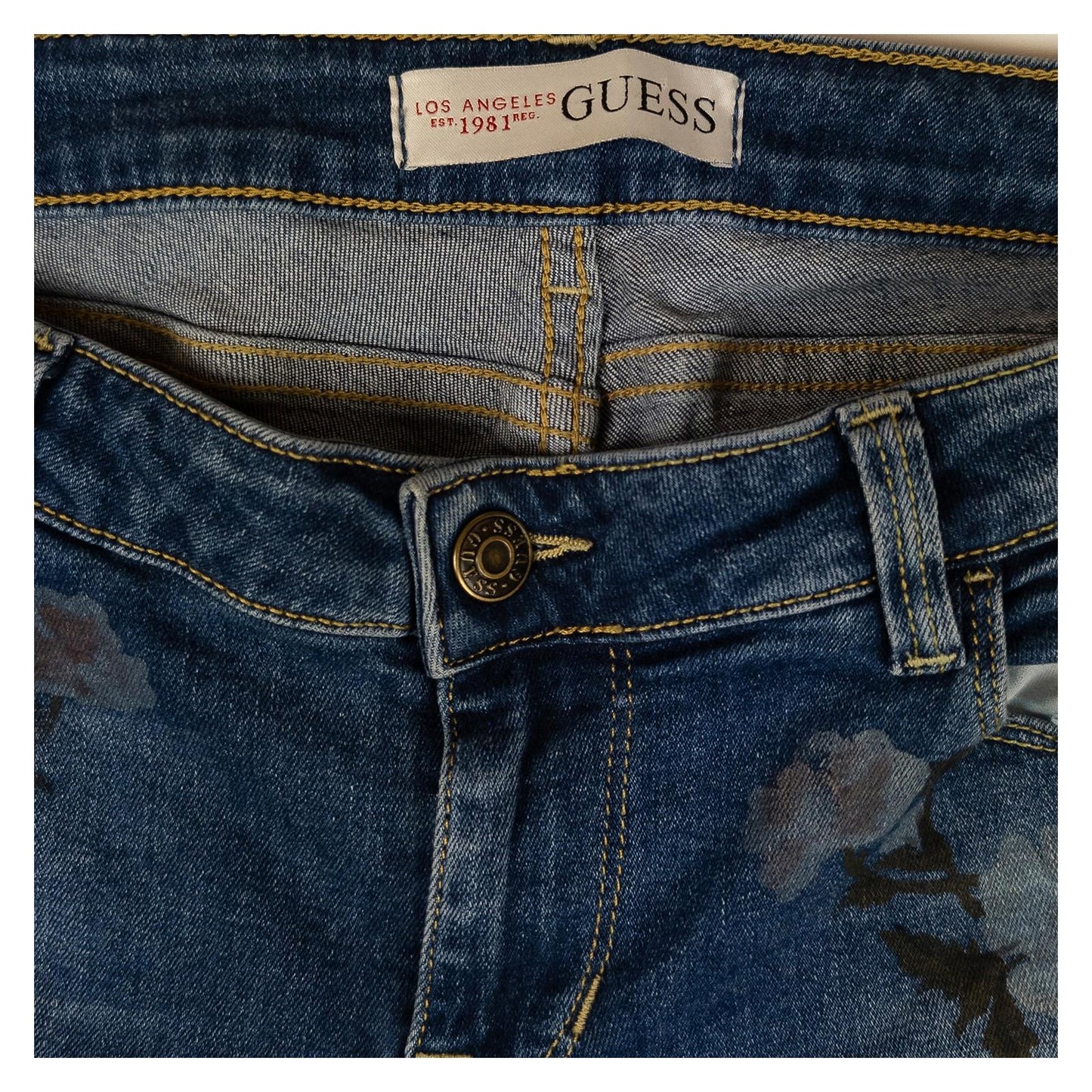Guess Women's Floral Skinny Jeans W29 Blue Low Rise Printed Stretch Denim by GUESS – | RewearableUK