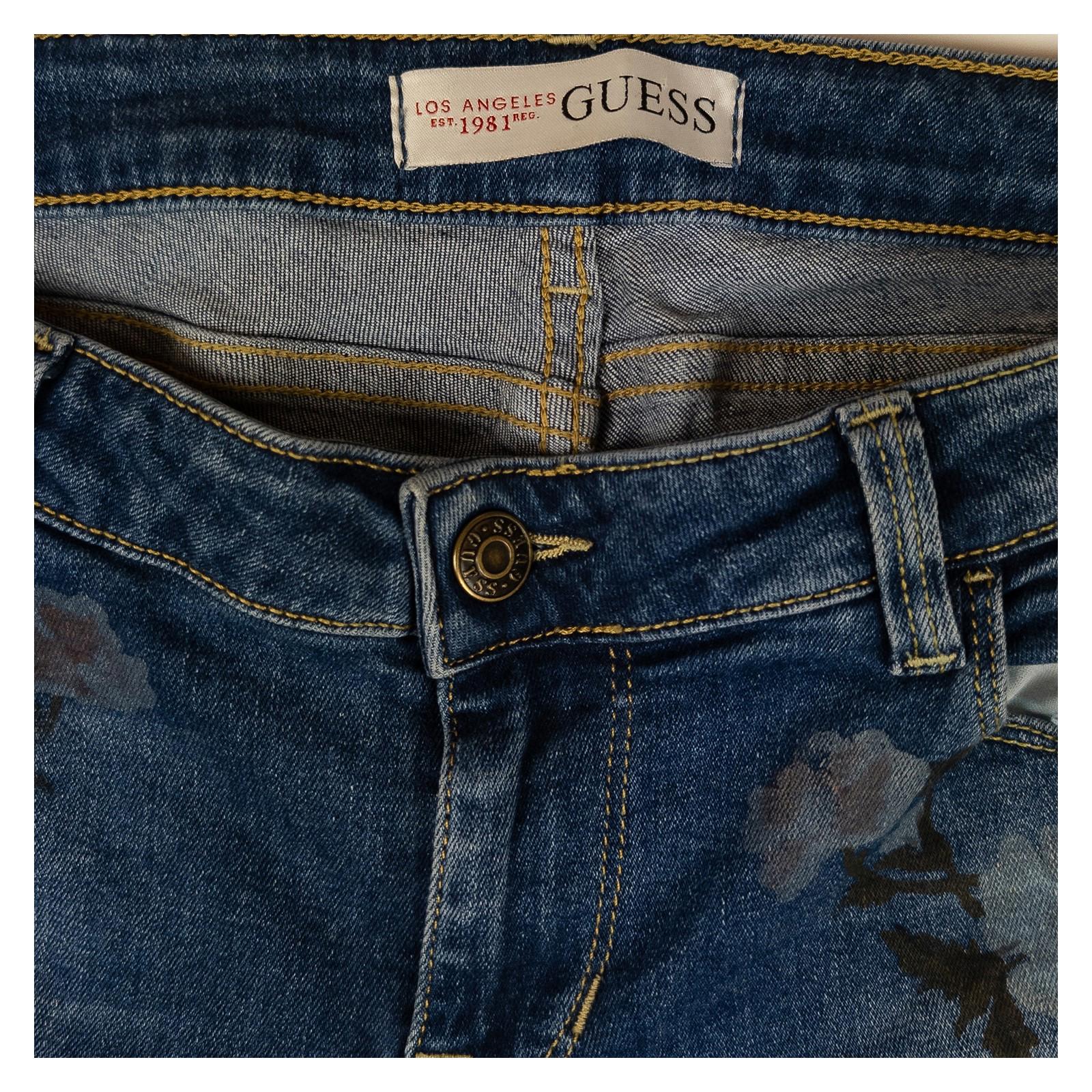 Guess Women's Floral Skinny Jeans W29 Blue Low Rise Printed Stretch Denim by GUESS – | RewearableUK