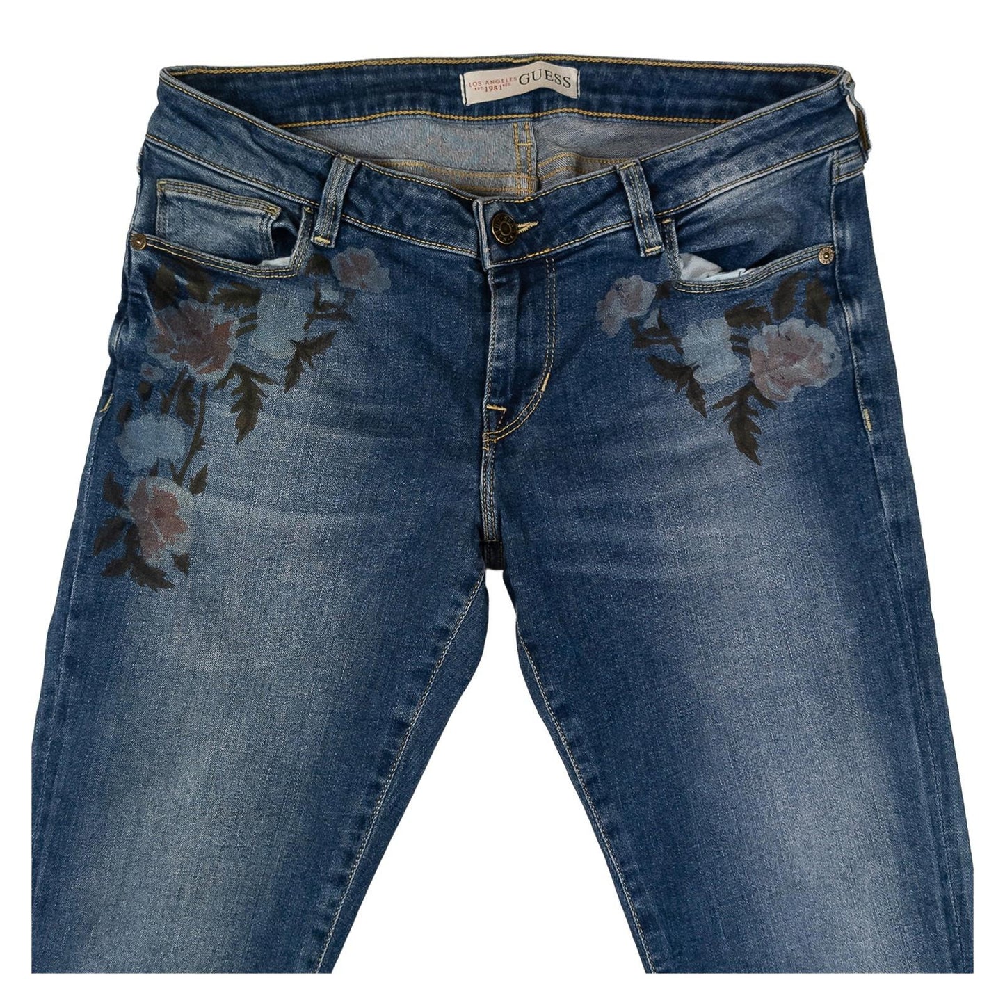 Guess Women's Floral Skinny Jeans W29 Blue Low Rise Printed Stretch Denim by GUESS – | RewearableUK