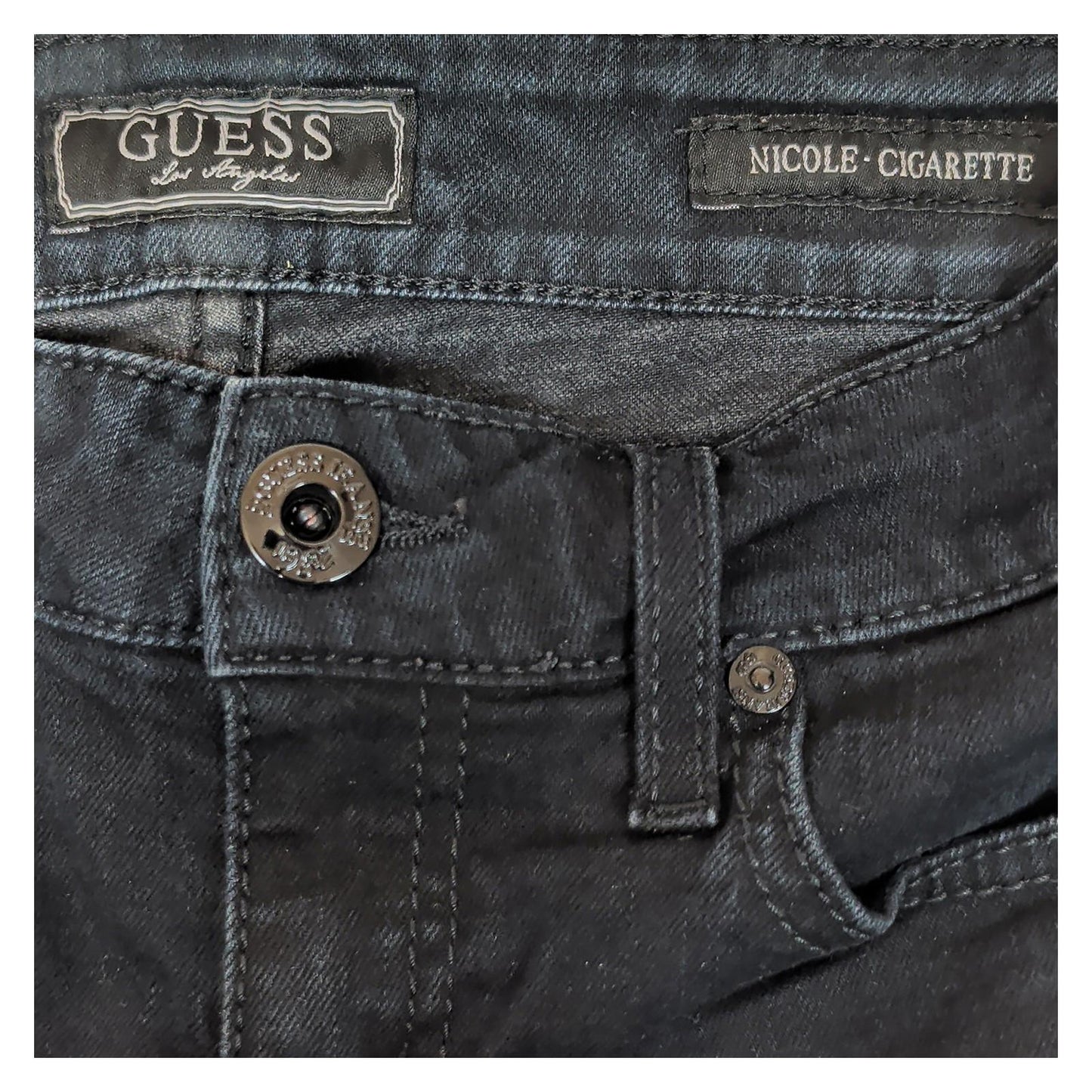 guess womens nicole cigarette fit black stretch denim mid rise jeans w28