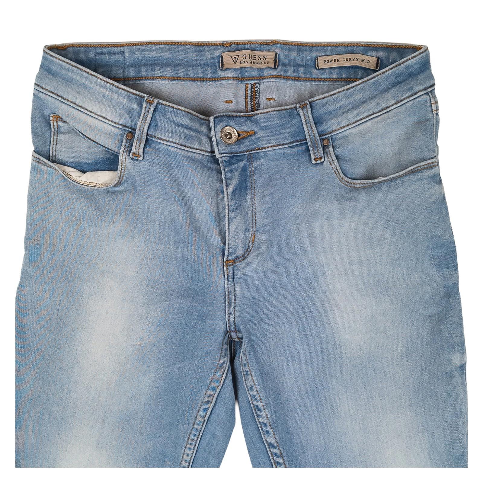 Guess Women's Jeans W27 Power Curvy Mid Rise Skinny Light Blue Stretch Denim by GUESS – | RewearableUK