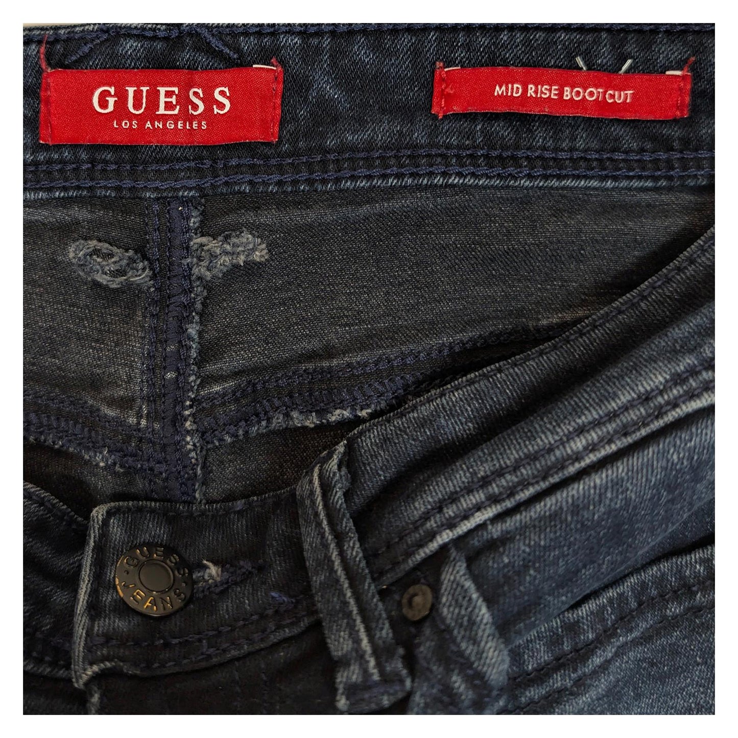 Guess Women's Mid Rise Boot Cut Jeans W28 Blue Raw Hem Stretch Denim Authentic by GUESS – | RewearableUK