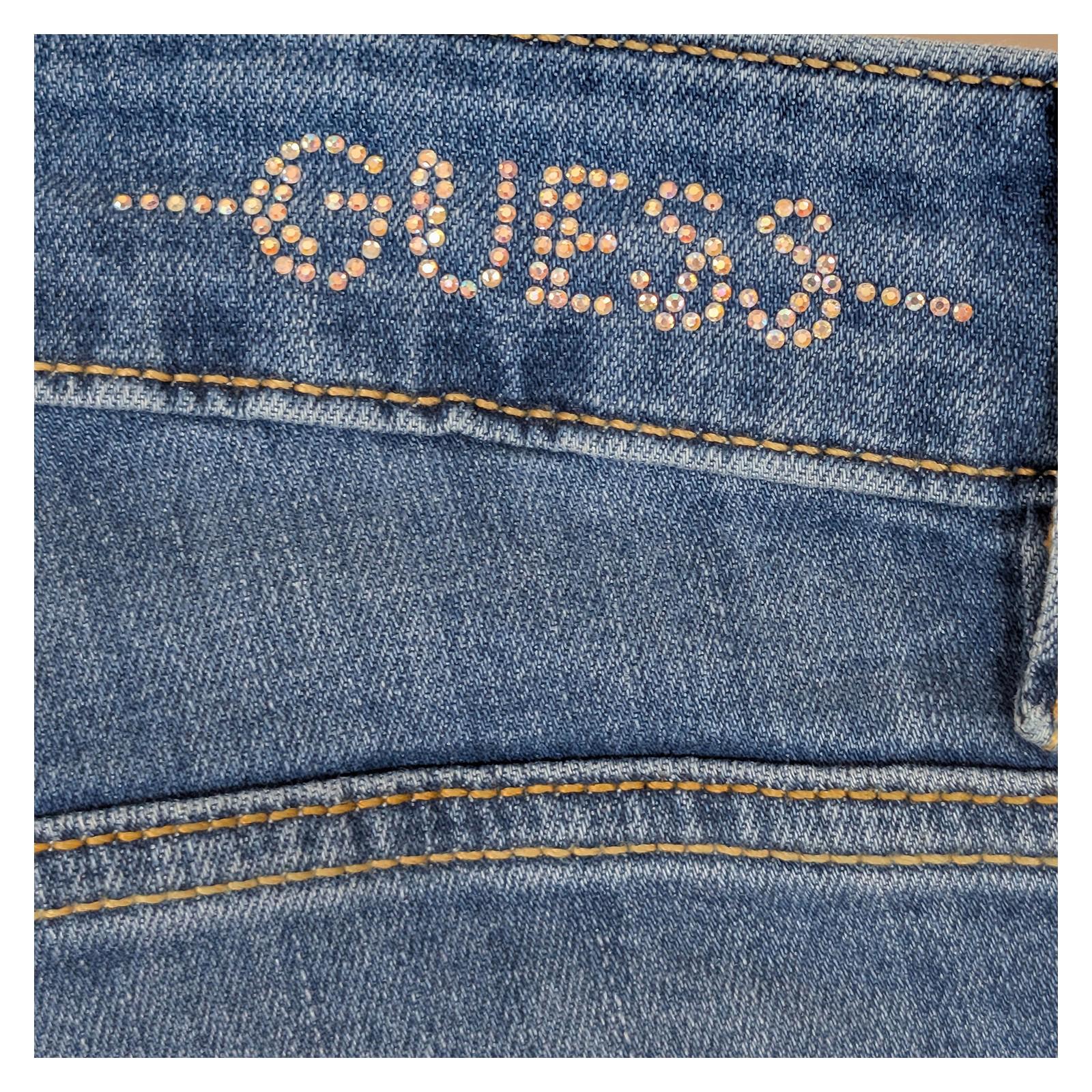 Guess Women's Sexy Boot Jeans W25 L36 Blue Mid Rise Rhinestone Crystal Stretch by GUESS – | RewearableUK