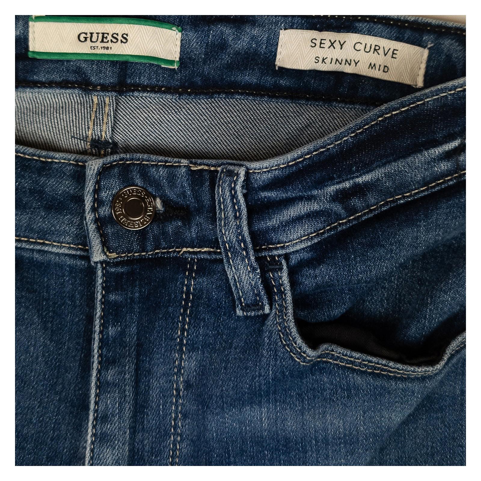 Guess Women's Sexy Curve Skinny Mid Jeans W26 Dark Blue Rhinestone Stretch by GUESS – | RewearableUK