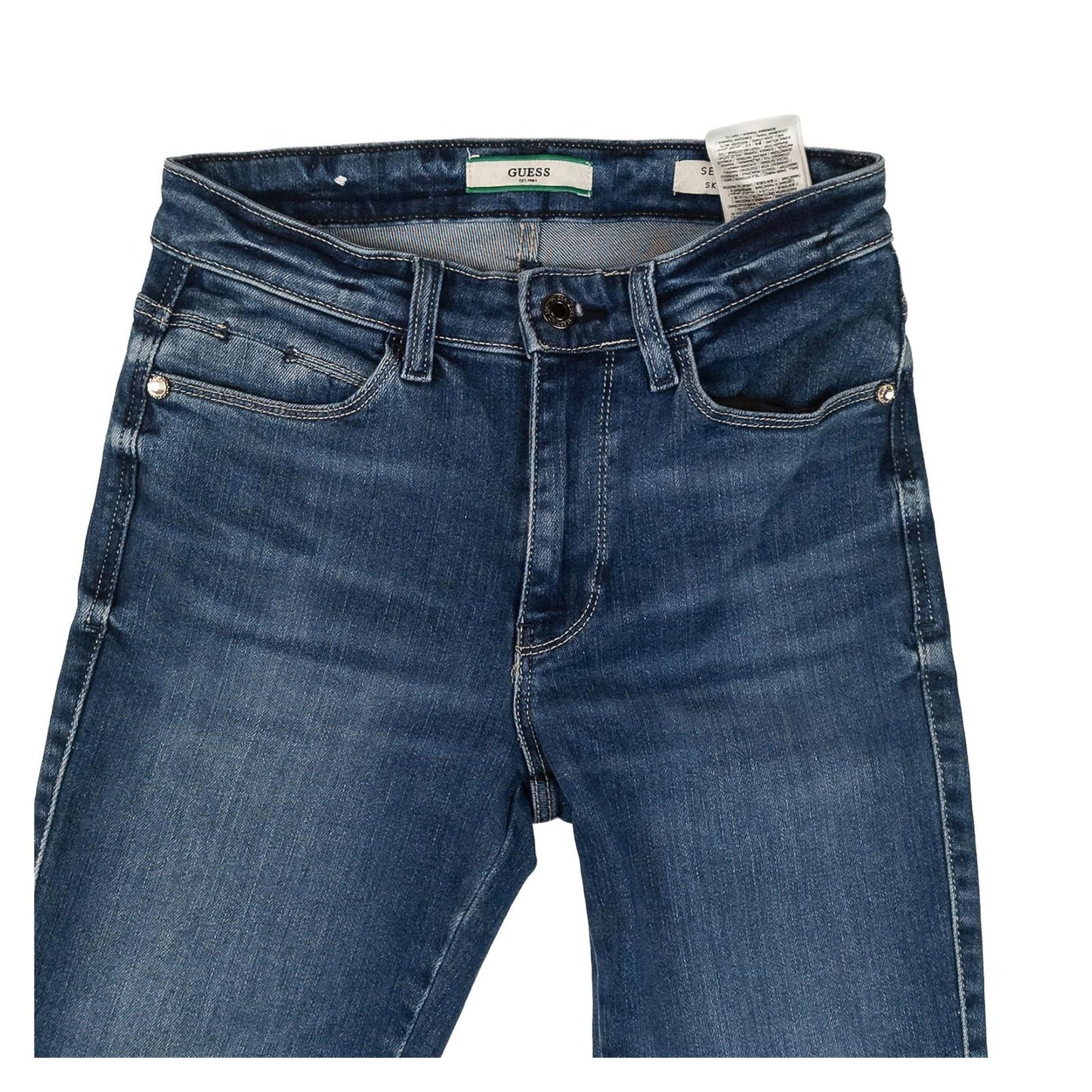 Guess Women's Sexy Curve Skinny Mid Jeans W26 Dark Blue Rhinestone Stretch by GUESS – | RewearableUK