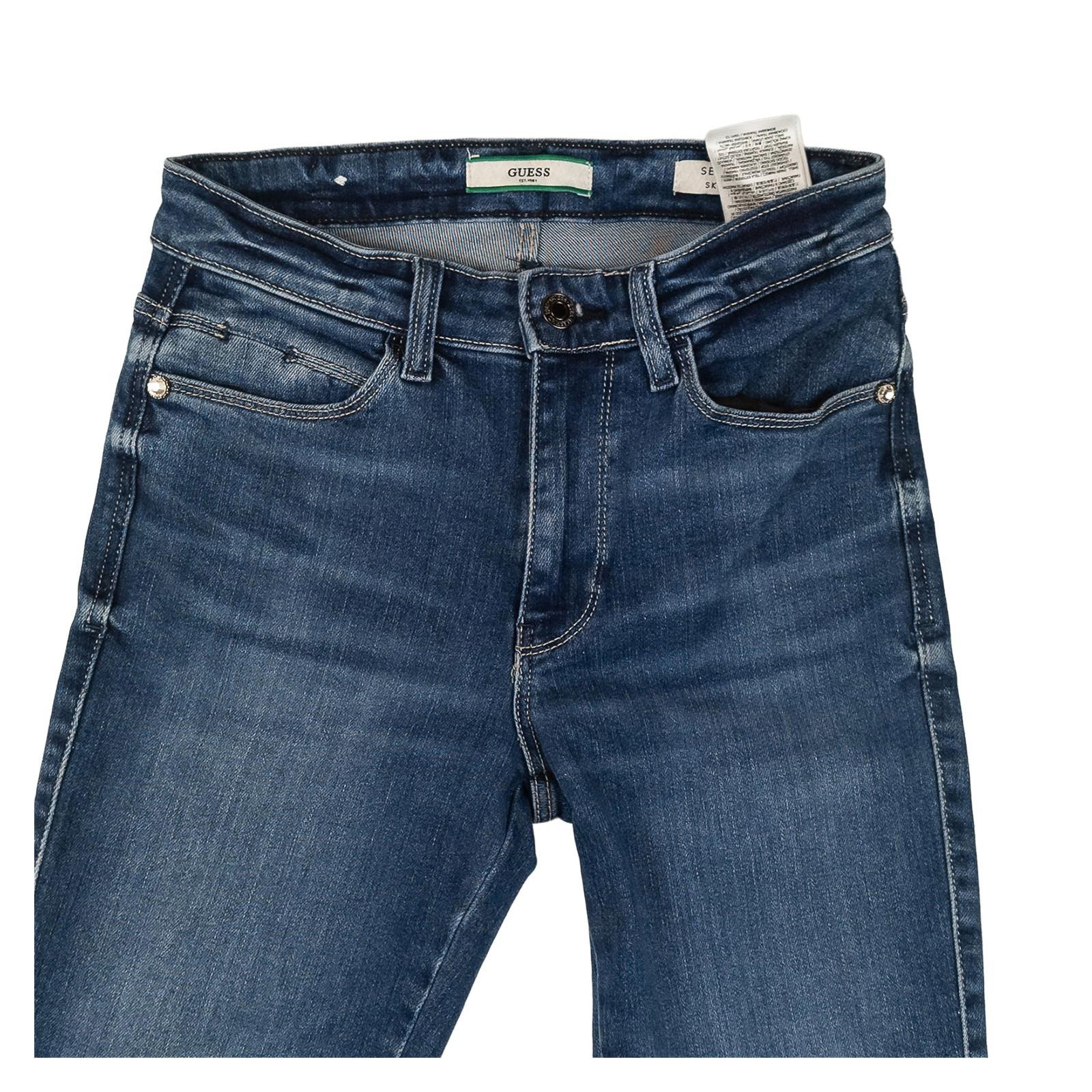 Guess Women's Sexy Curve Skinny Mid Jeans W26 Dark Blue Rhinestone Stretch by GUESS – | RewearableUK