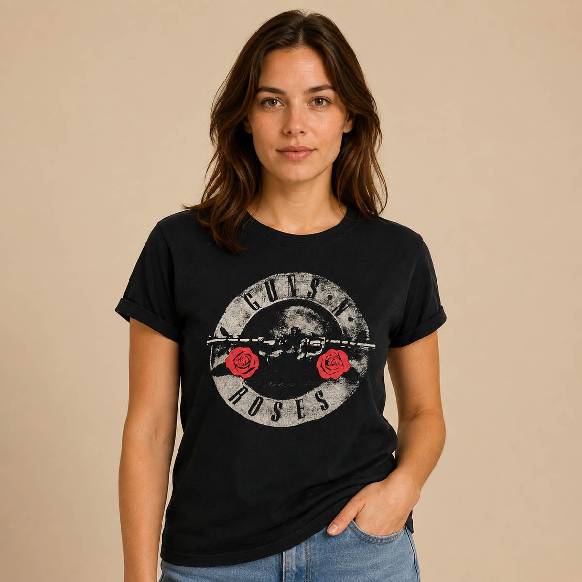 Guns N' Roses Bullet Logo Women's T-Shirt M Black Roly Distressed Tee – Music T-Shirt product photo 1 | RewearableUK