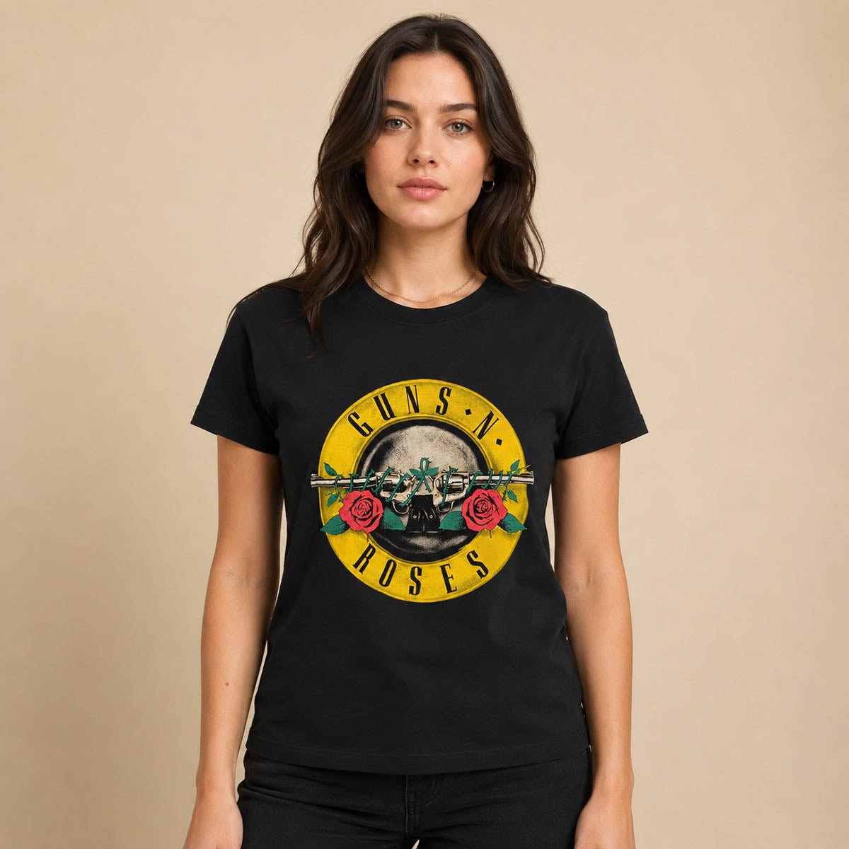 Guns N' Roses Classic Bullet Logo Women's T-Shirt M Black – Music T-Shirt product photo 1 | RewearableUK