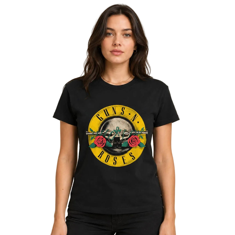 Guns N' Roses Classic Bullet Logo Women's T-Shirt M Black – Music T-Shirt product photo 1 | RewearableUK