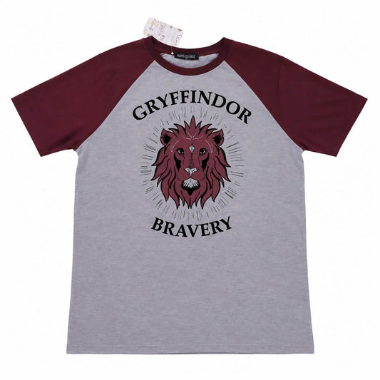 Harry Potter Gryffindor Bravery Men's Raglan T-Shirt L Grey Burgundy Lion – product photo 2 | RewearableUK