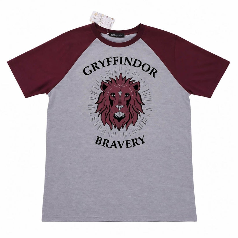 Harry Potter Gryffindor Bravery Men's Raglan T-Shirt L Grey Burgundy Lion – product photo 2 | RewearableUK