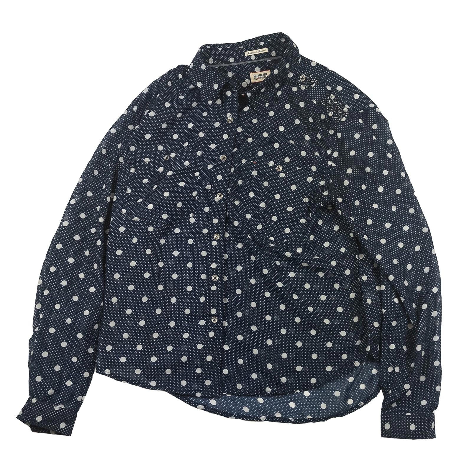Hilfiger Denim Shirt Womens Size M Navy Polka Dot Studded Beaded Cotton Top by Hilfiger Denim – | RewearableUK