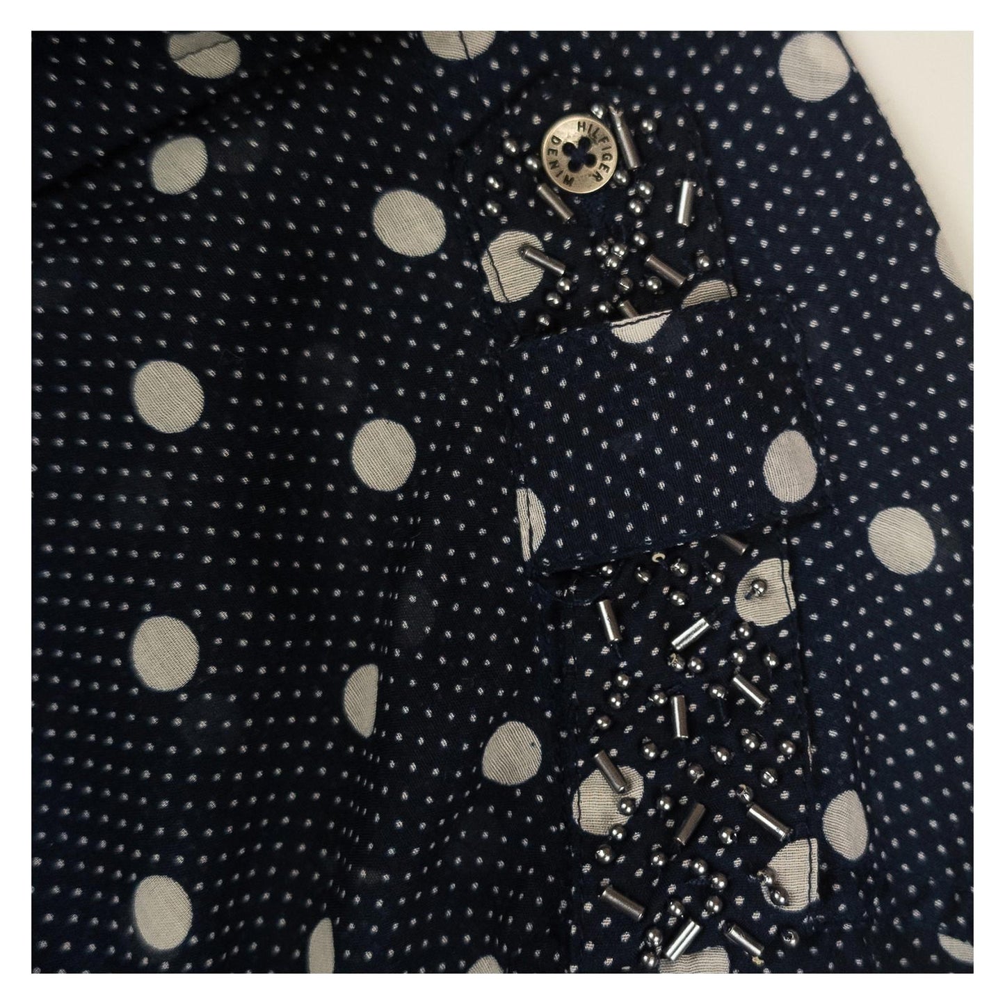 Hilfiger Denim Shirt Womens Size M Navy Polka Dot Studded Beaded Cotton Top by Hilfiger Denim – | RewearableUK