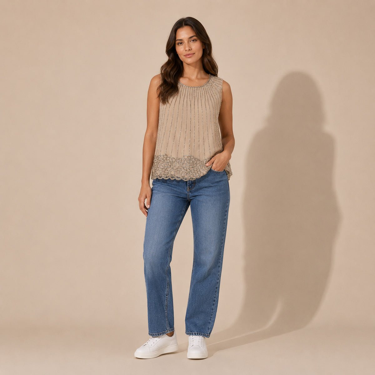Hobbs Amersham Silk Beaded Top UK 16 Oyster NWT – Top product photo 1 | RewearableUK