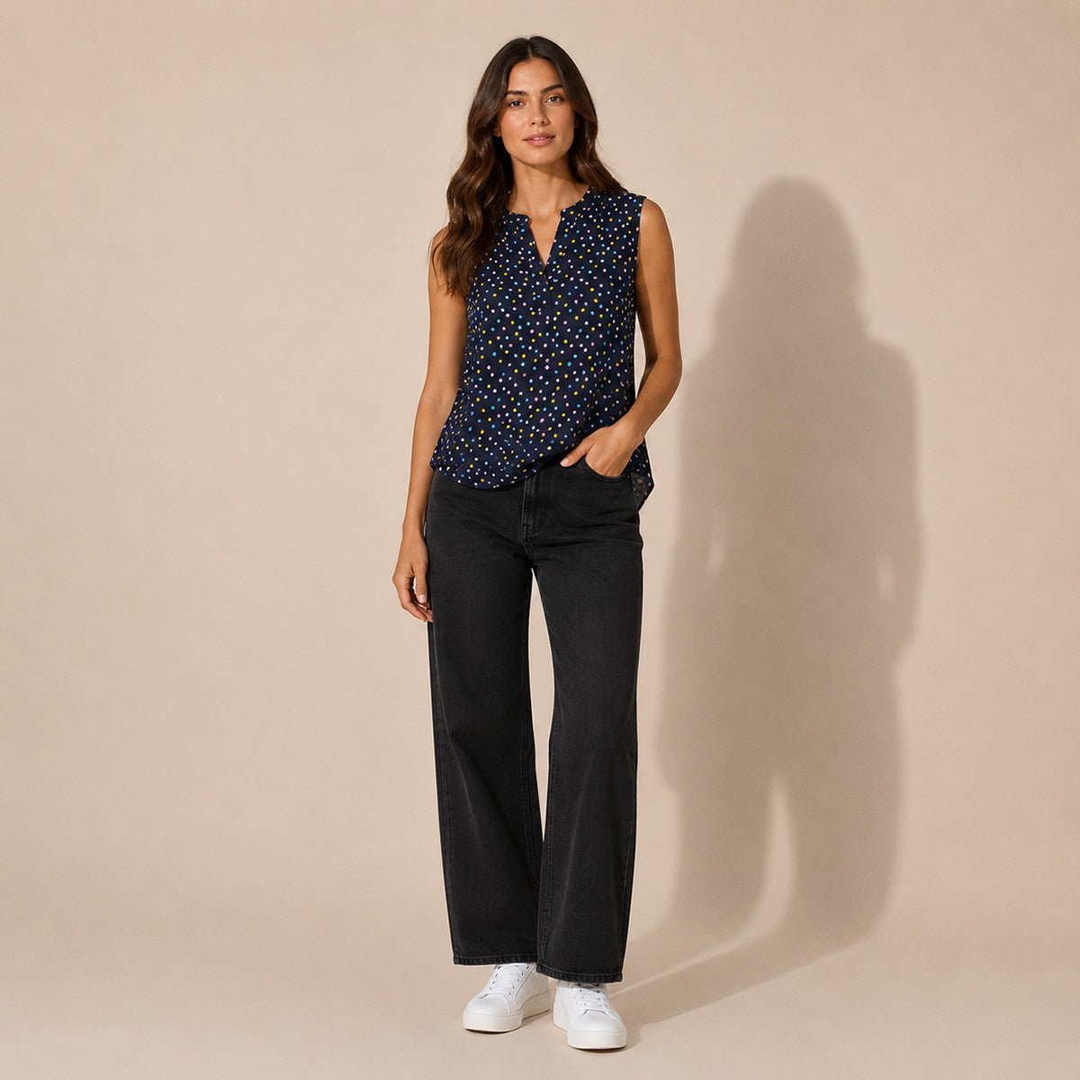 Hobbs Armelle Spot Print Sleeveless Blouse UK 10 Navy – Top product photo 1 | RewearableUK