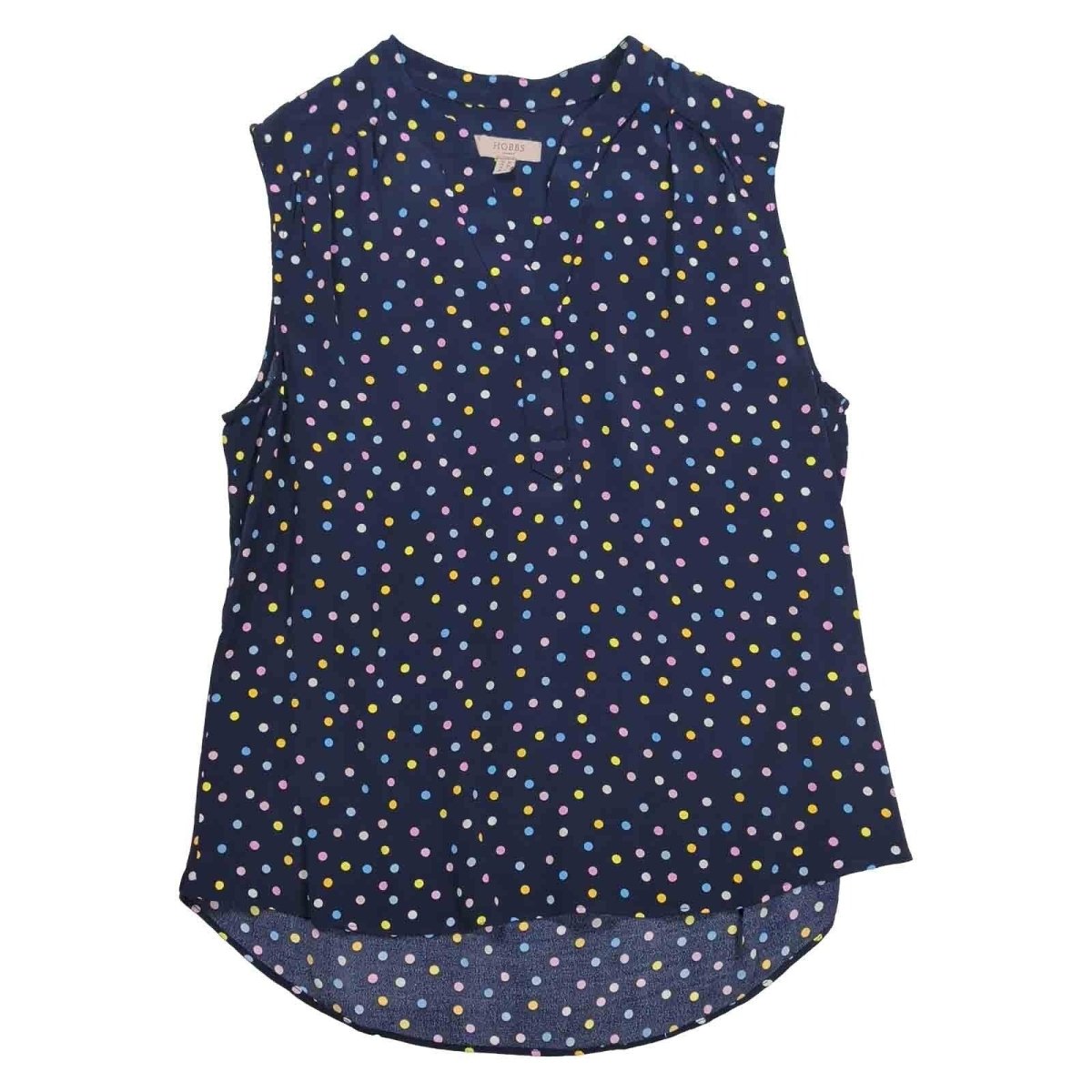 Hobbs Armelle Top UK 10 Navy Multicolour Spot Sleeveless Viscose Blouse – product photo 1 | RewearableUK