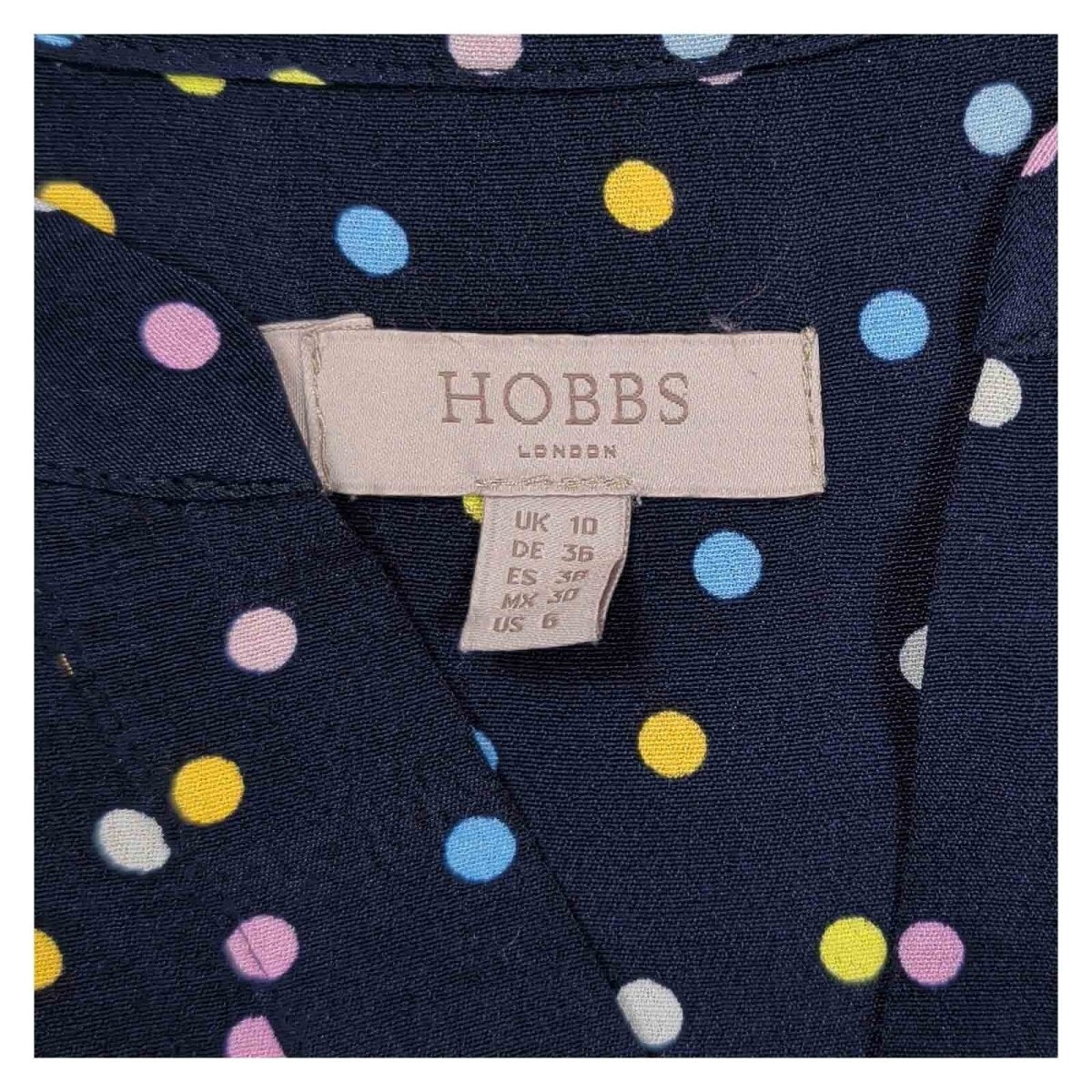 Hobbs Armelle Top UK 10 Navy Multicolour Spot Sleeveless Viscose Blouse – product photo 3 | RewearableUK