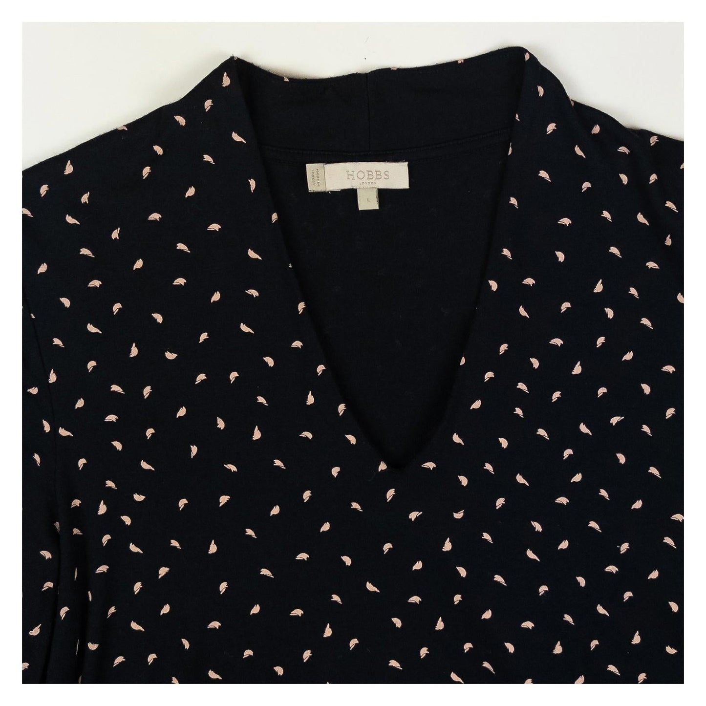 Hobbs London Black Abstract Print Top Size L V - Neck 3/4 Sleeve Jersey Stretch by Hobbs – | RewearableUK