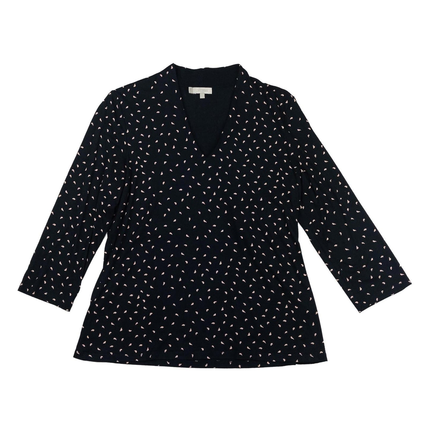 Hobbs London Black Abstract Print Top Size L V - Neck 3/4 Sleeve Jersey Stretch by Hobbs – | RewearableUK