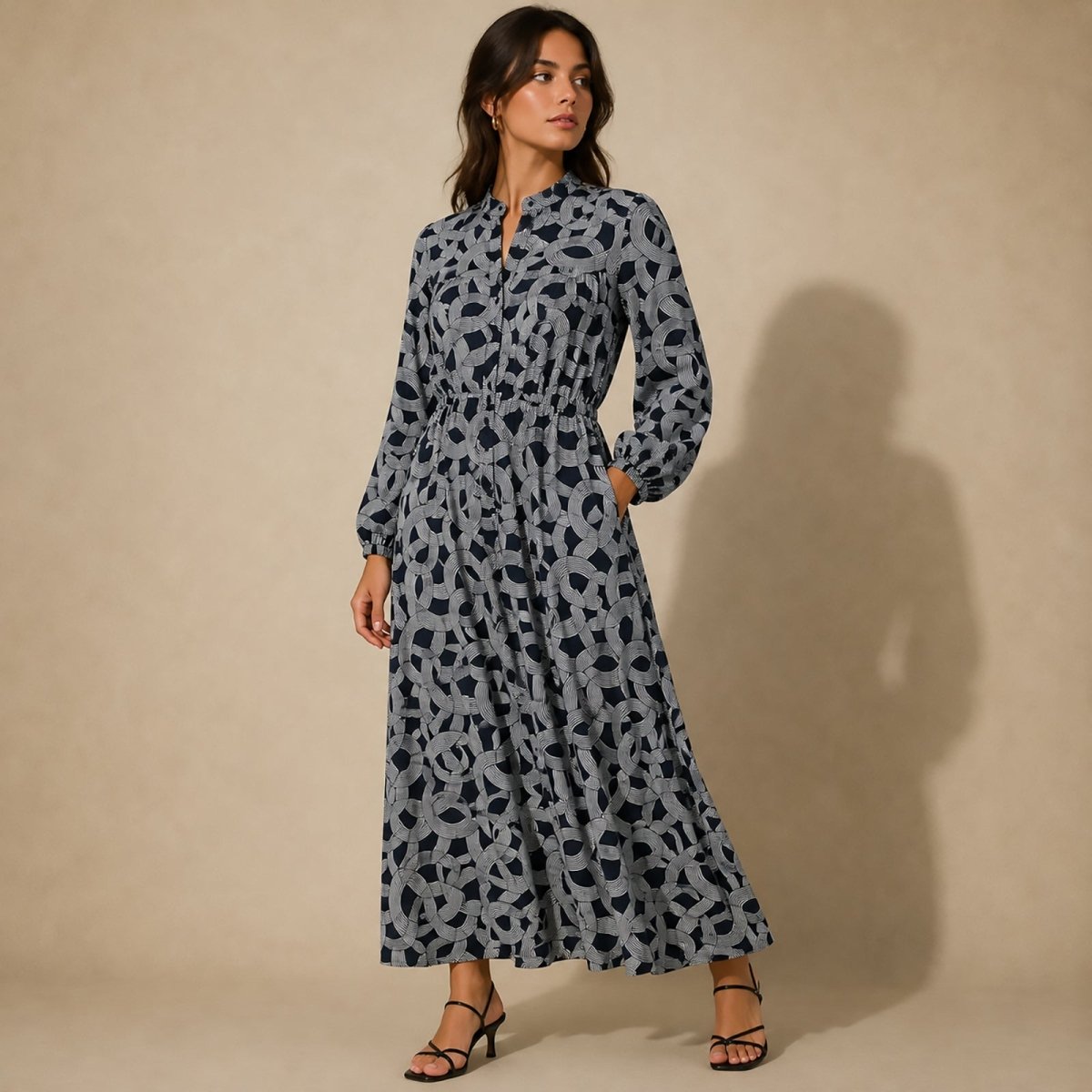 Hobbs London Geometric Shirt Midi Dress UK 14 Navy White by Hobbs – DRESSING | RewearableUK