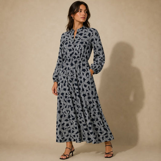 Hobbs London Geometric Shirt Midi Dress UK 14 Navy White by Hobbs – DRESSING | RewearableUK