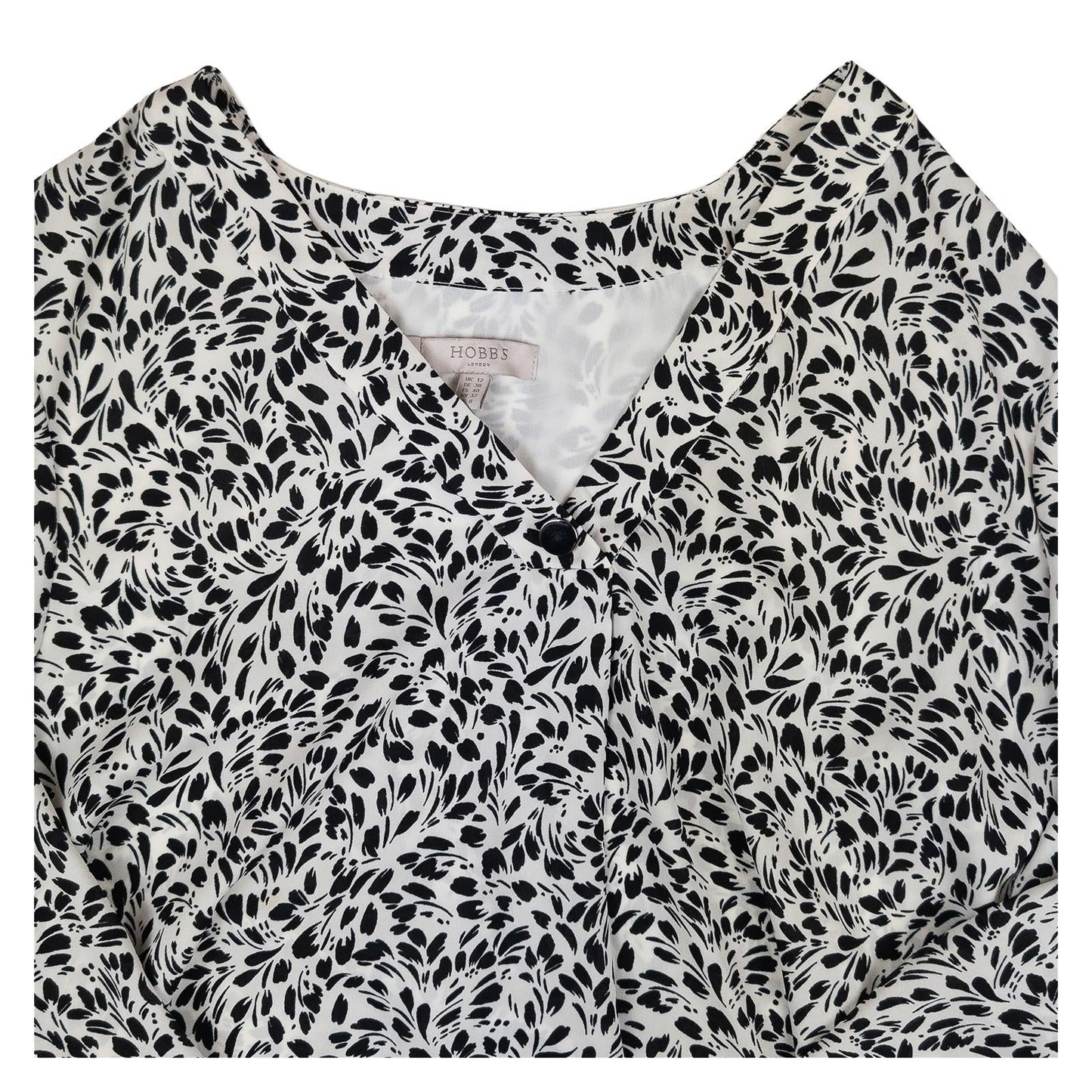 Hobbs London Monochrome Leaf Print Blouse Size UK 12 V - Neck Long Sleeve Office by Hobbs – | RewearableUK