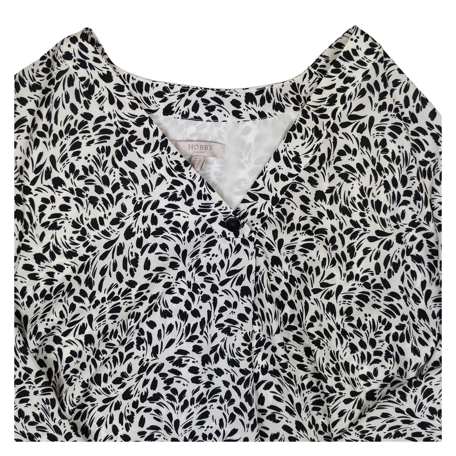 Hobbs London Monochrome Leaf Print Blouse Size UK 12 V - Neck Long Sleeve Office by Hobbs – | RewearableUK