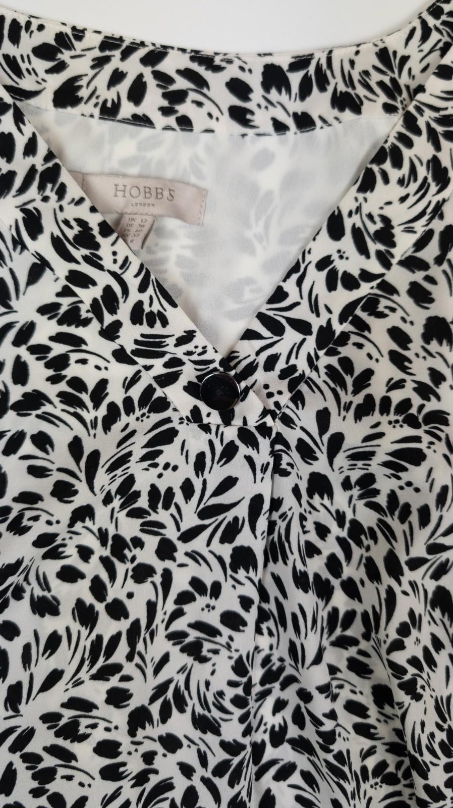 Hobbs London Monochrome Leaf Print Blouse Size UK 12 V - Neck Long Sleeve Office by Hobbs – | RewearableUK