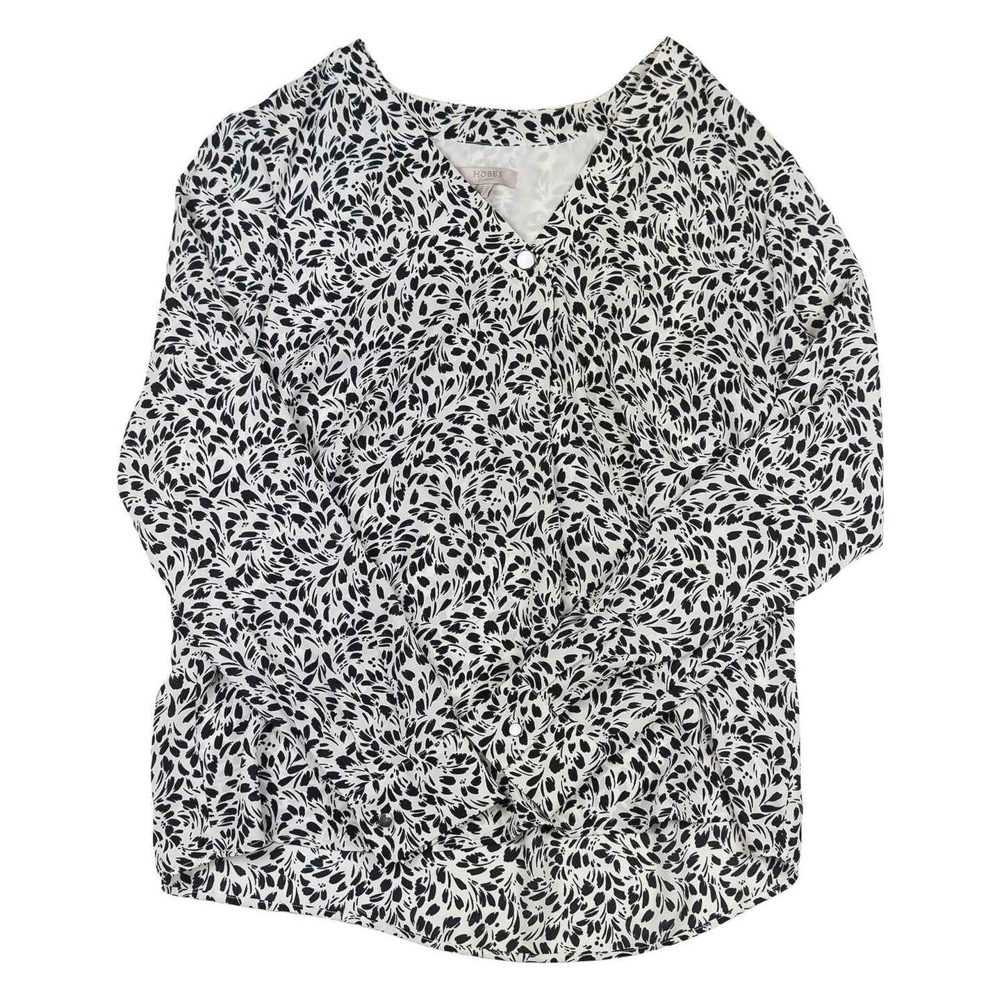 Hobbs London Monochrome Leaf Print Blouse Size UK 12 V - Neck Long Sleeve Office by Hobbs – | RewearableUK
