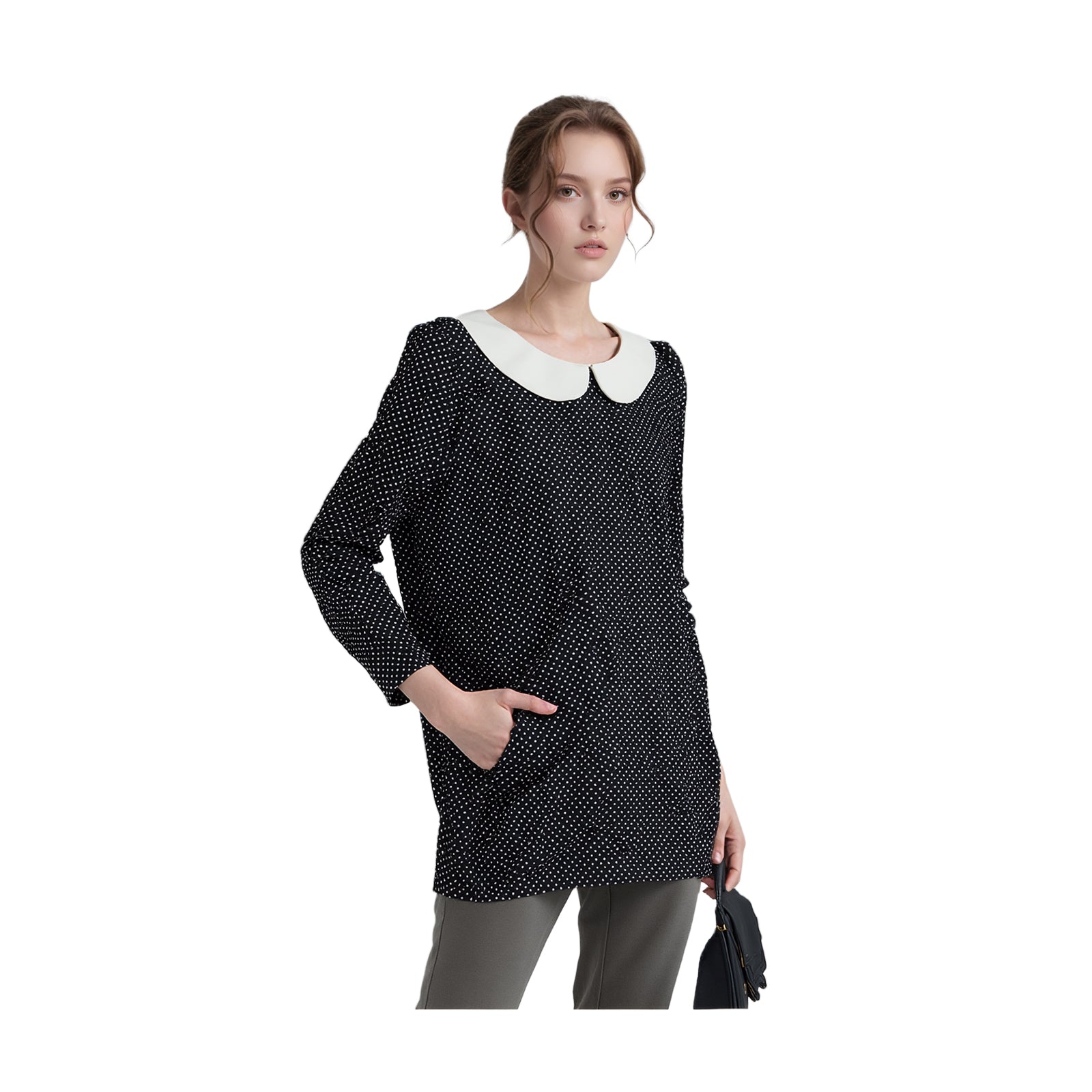 Hobbs London Polka Dot Top Size S Peter Pan Collar 3/4 Sleeve Mod Black Jersey by Hobbs – blouse | RewearableUK