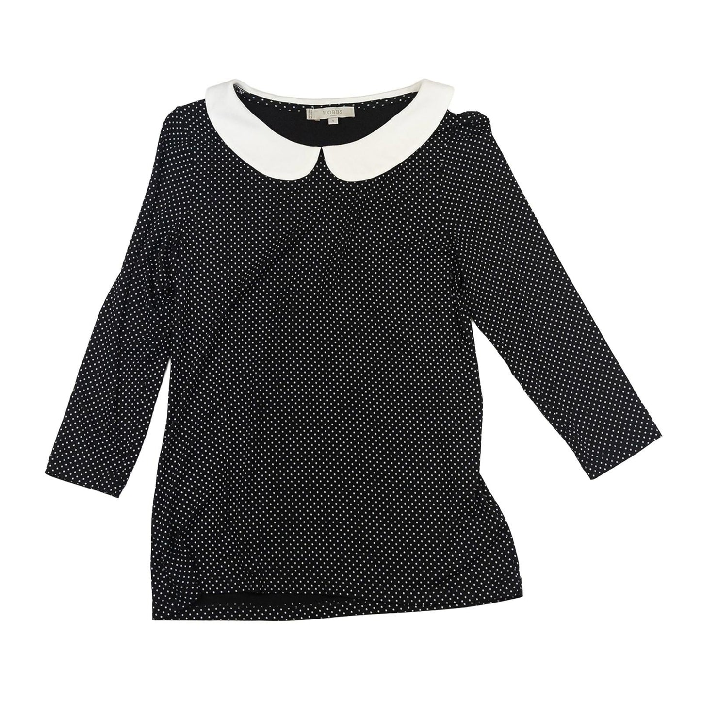 Hobbs London Polka Dot Top Size S Peter Pan Collar 3/4 Sleeve Mod Black Jersey by Hobbs – | RewearableUK