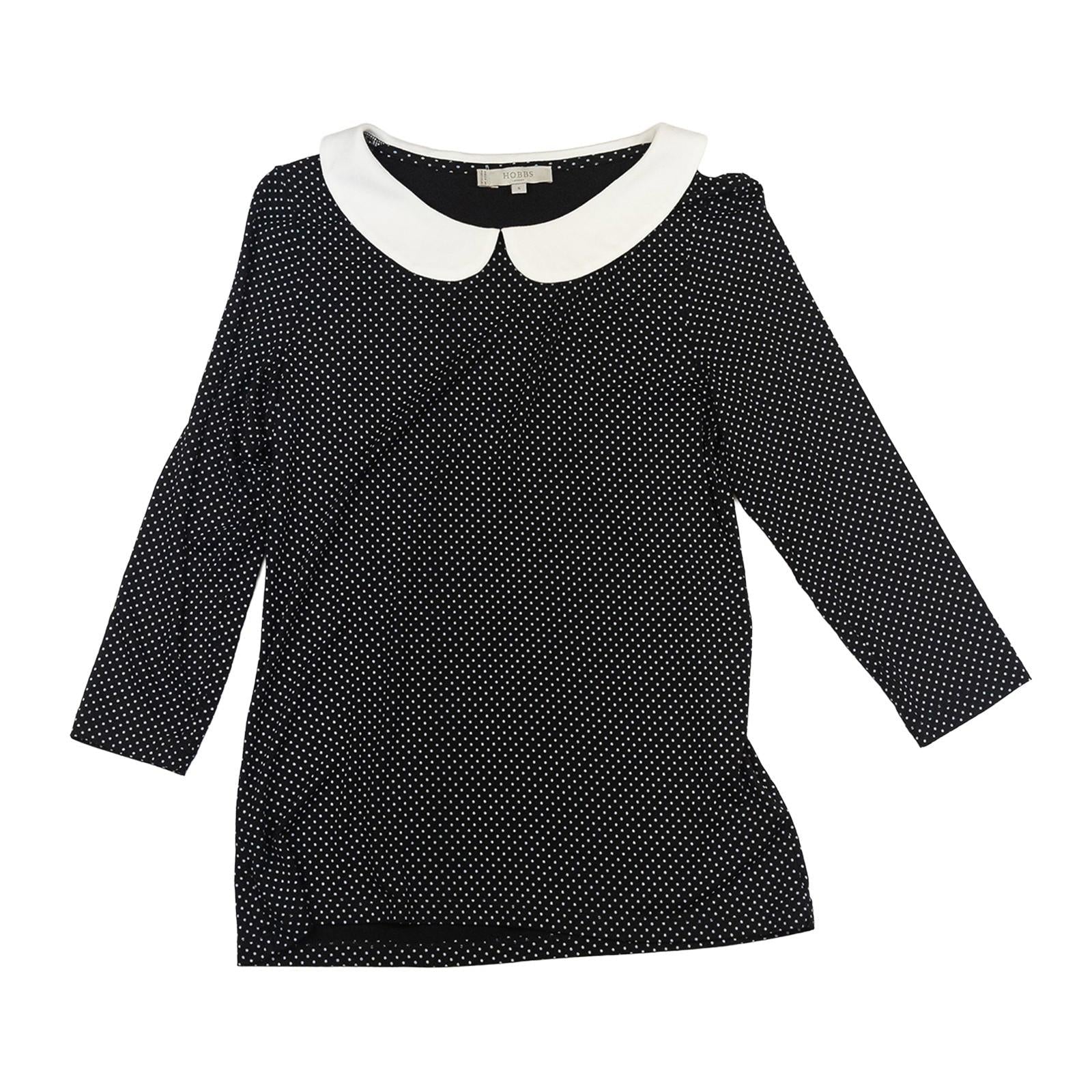 Hobbs London Polka Dot Top Size S Peter Pan Collar 3/4 Sleeve Mod Black Jersey by Hobbs – | RewearableUK