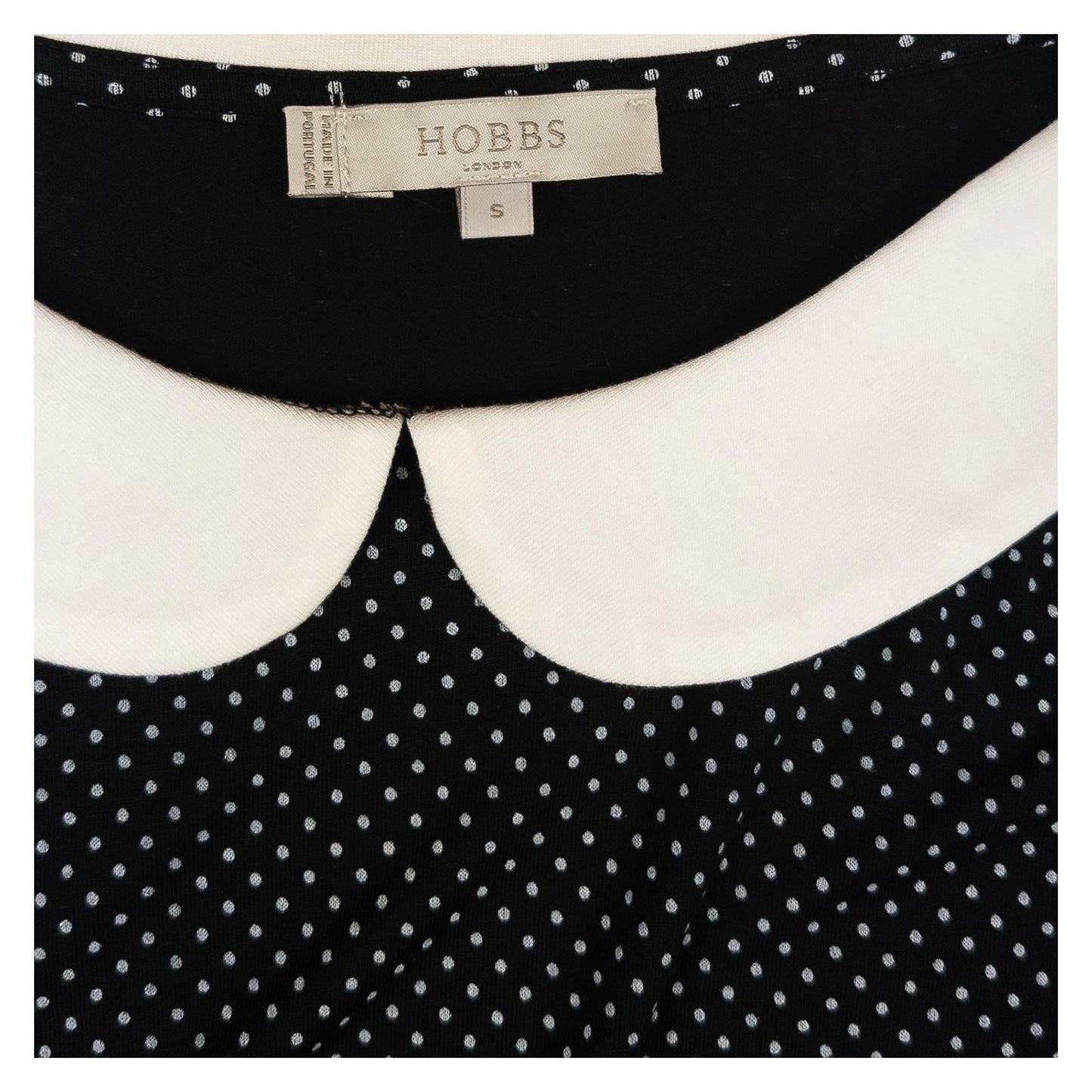 Hobbs London Polka Dot Top Size S Peter Pan Collar 3/4 Sleeve Mod Black Jersey by Hobbs – | RewearableUK