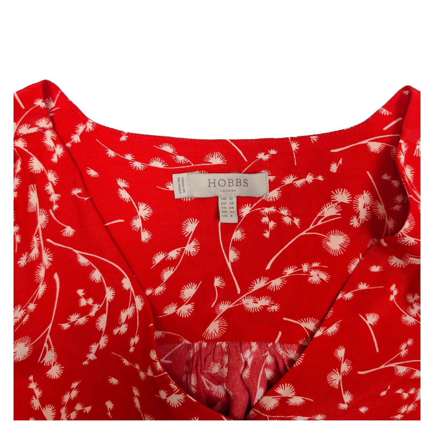 Hobbs London Red Viscose Blouse Size UK 12 US 8 White Floral Dandelion V - Neck by Hobbs – | RewearableUK