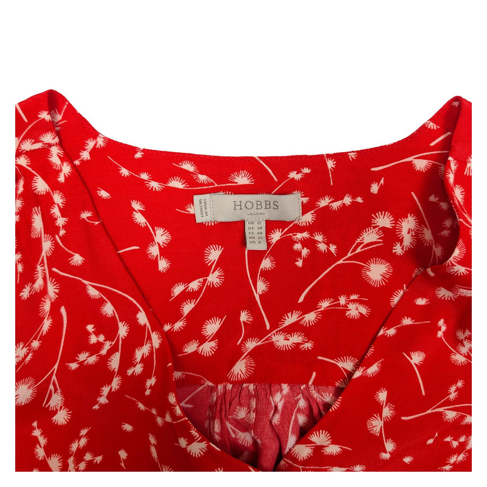 Hobbs London Red Viscose Blouse Size UK 12 US 8 White Floral Dandelion V - Neck by Hobbs – | RewearableUK