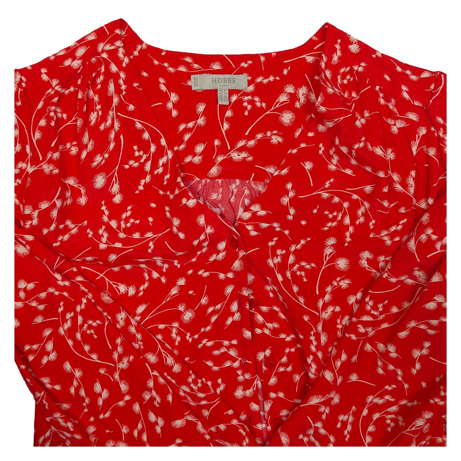 Hobbs London Red Viscose Blouse Size UK 12 US 8 White Floral Dandelion V - Neck by Hobbs – | RewearableUK