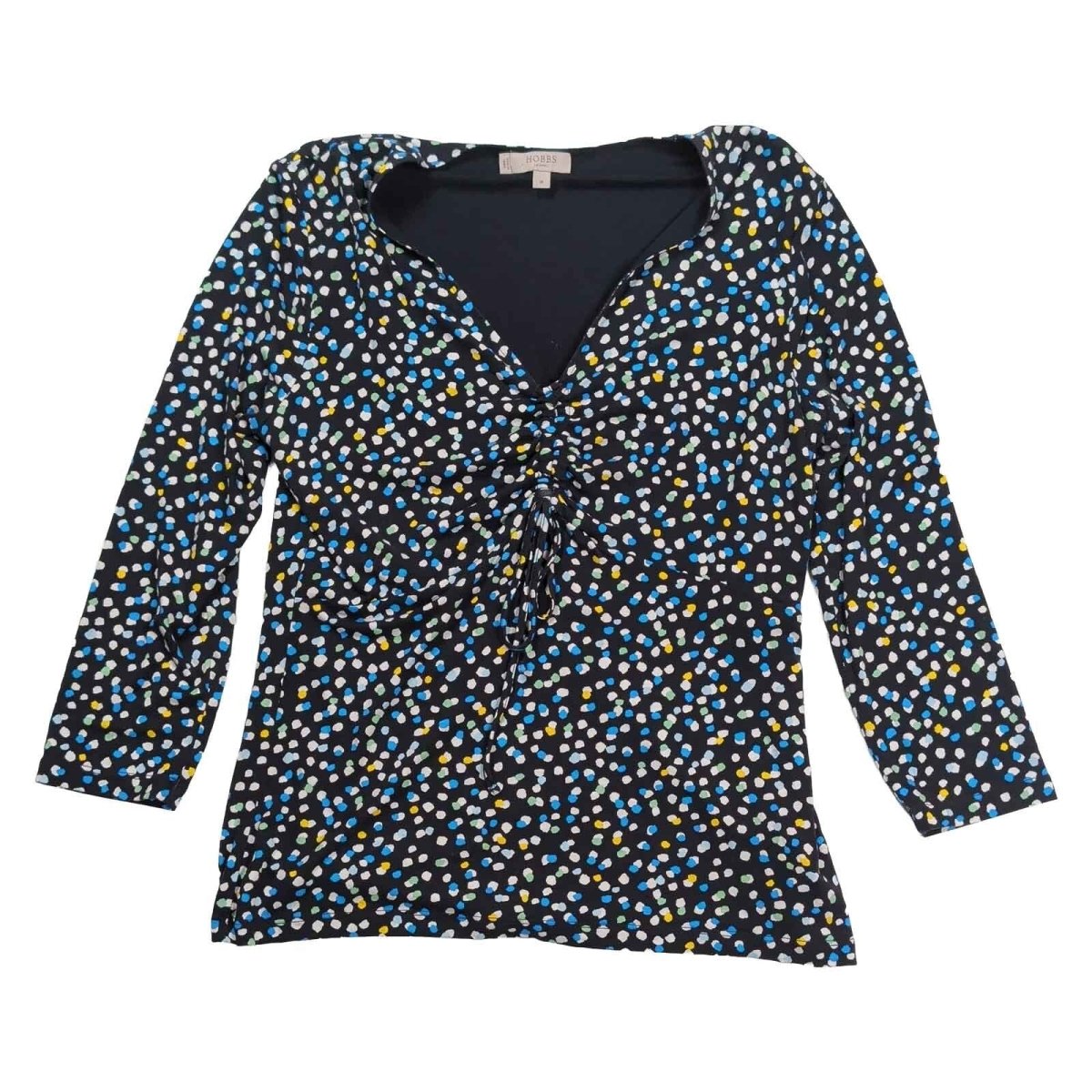 Hobbs London Women’s Spot Print Ruched Top Size M Black 3/4 Sleeve – product photo 1 | RewearableUK