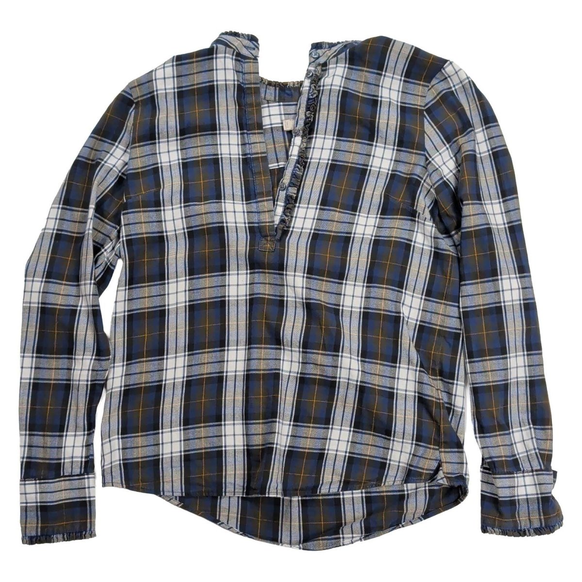 Hobbs Navy Check Cotton Ruffle Blouse – UK 8 – product photo 1 | RewearableUK