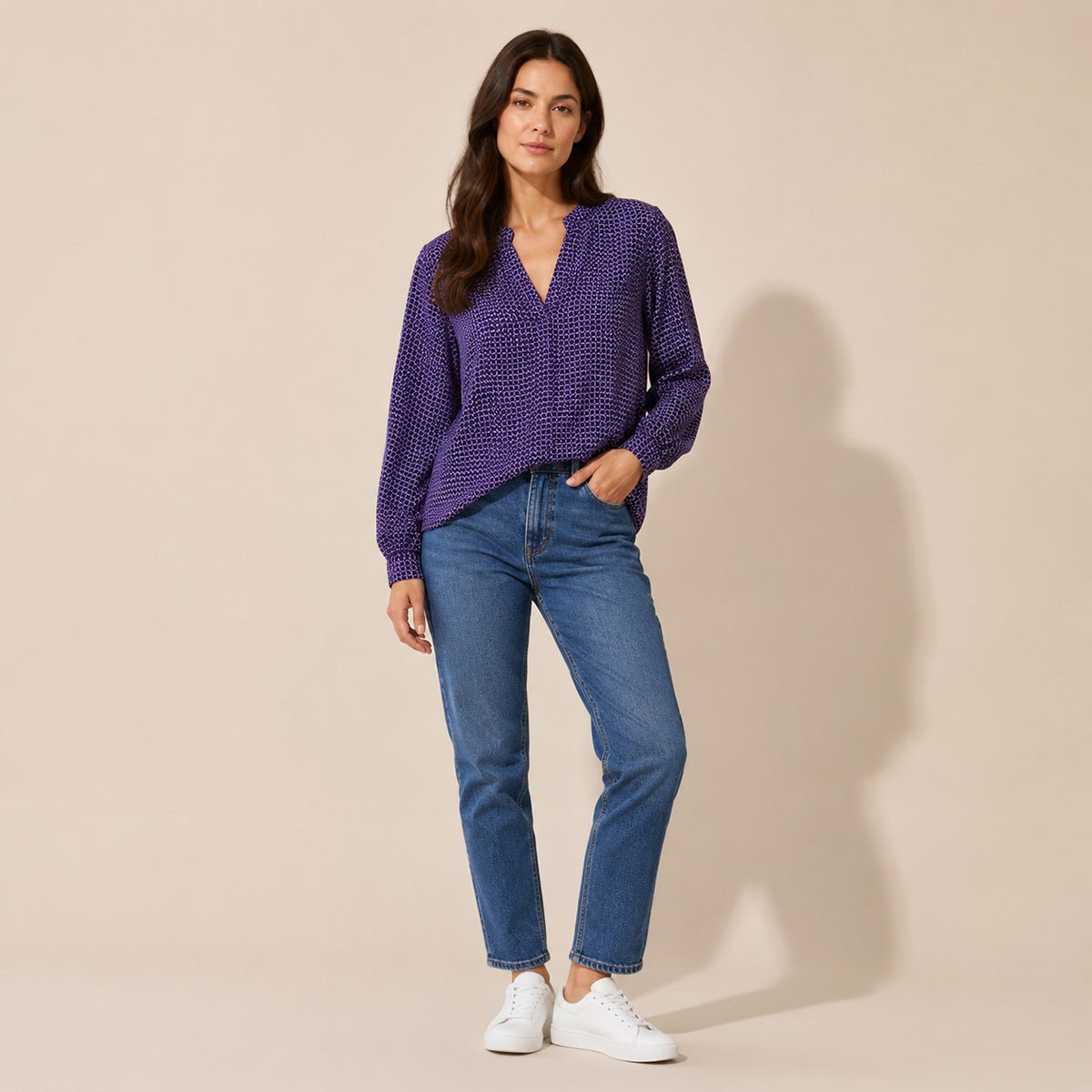 Hobbs Purple Geometric Cowl Neck Blouse – UK 10 – Top product photo 1 | RewearableUK