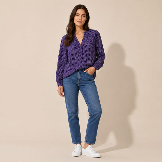 Hobbs Purple Geometric Cowl Neck Blouse – UK 10 – Top product photo 1 | RewearableUK