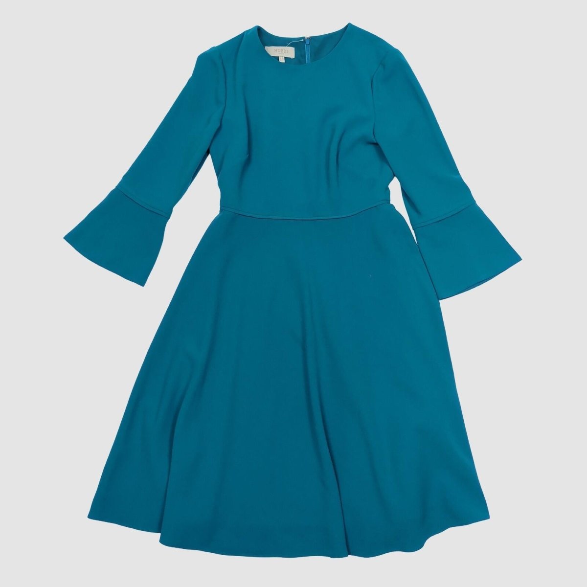 Hobbs Teal Fit Flare Dress UK 6 Bell Sleeve Midi Occasion Cocktail Dress by Hobbs – DRESSING | RewearableUK