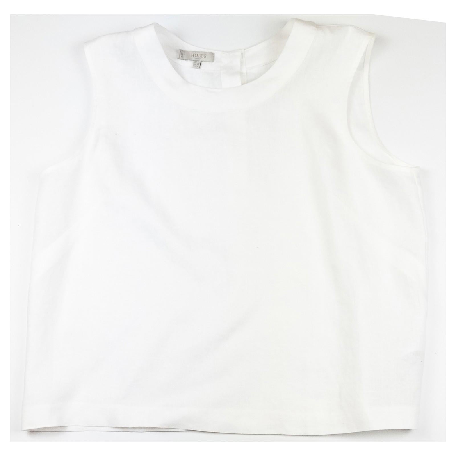 Hobbs Top Blouse UK 14 White 100% Linen Sleeveless Button Back NWOT by Hobbs – | RewearableUK